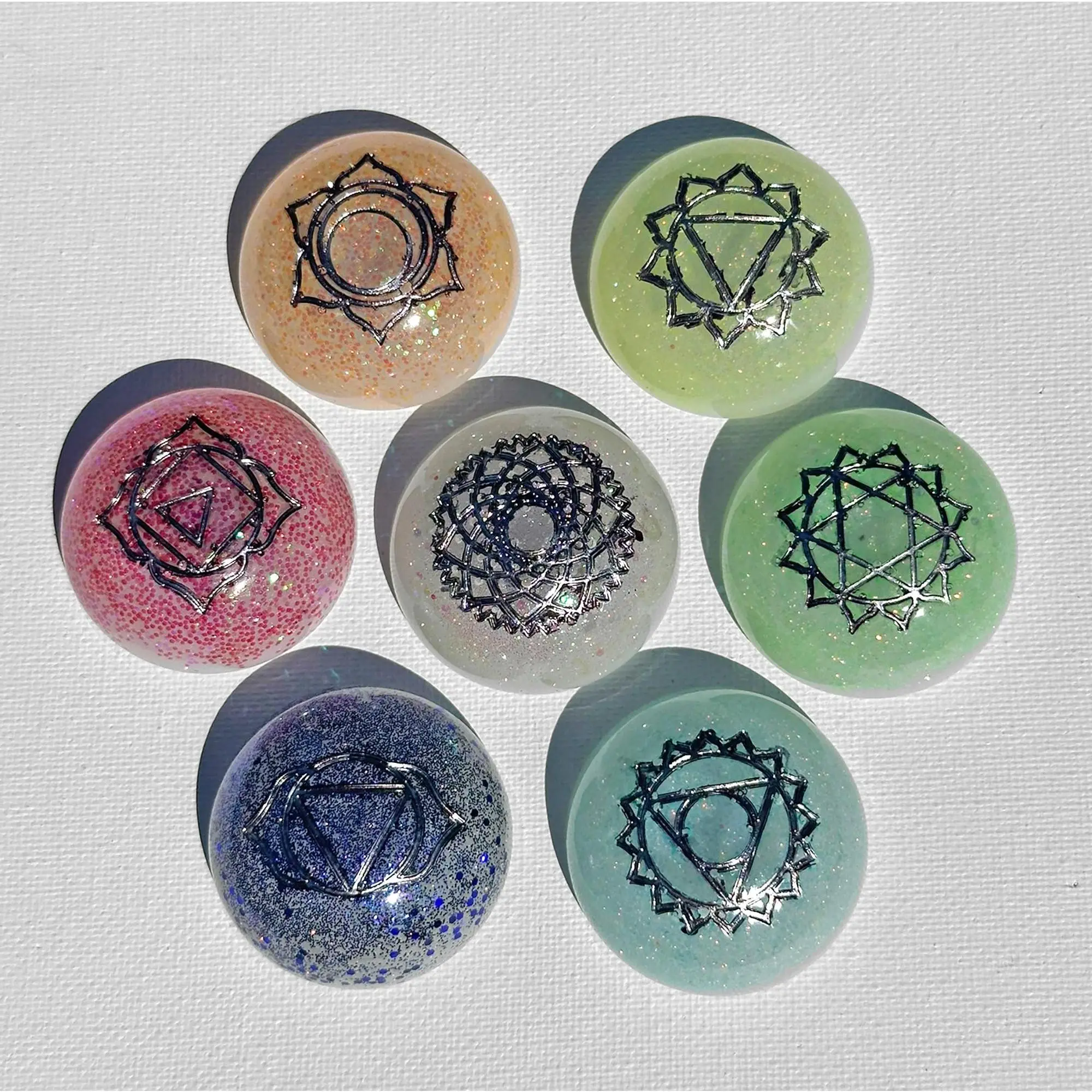 Glow in the Dark Pastel Rainbow Chakra Magnets, set of 7