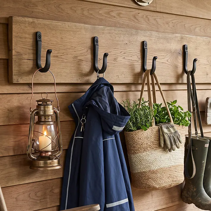Railroad Spike Cast Iron Hooks (10 Pack) Handmade Blacksmith, Wall Mounted, Farmhouse Decorative Cast Iron Wall Hooks, Vintage Hooks for Hanging Coats, Bags or Pots in Pantry (Black)