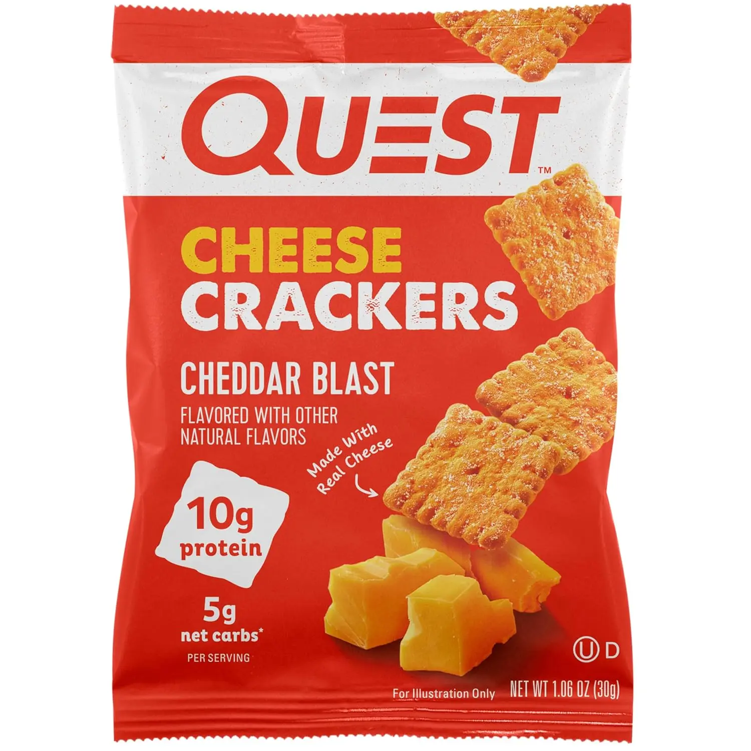 Quest Nutrition Cheese Crackers, Cheddar Blast, 10g Protein, 5g Net Carbs, 1g Sugar, Made with Real Cheese, 12 Packs (1.06 oz bags) Snack, High Protein
