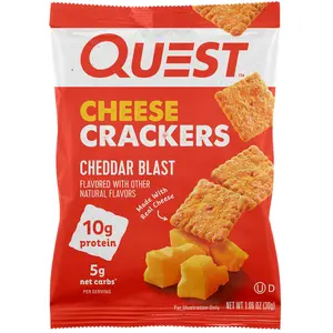 Quest Nutrition Cheese Crackers, Cheddar Blast, 10g Protein, 5g Net Carbs, 1g Sugar, Made with Real Cheese, 12 Packs (1.06 oz bags) Snack
