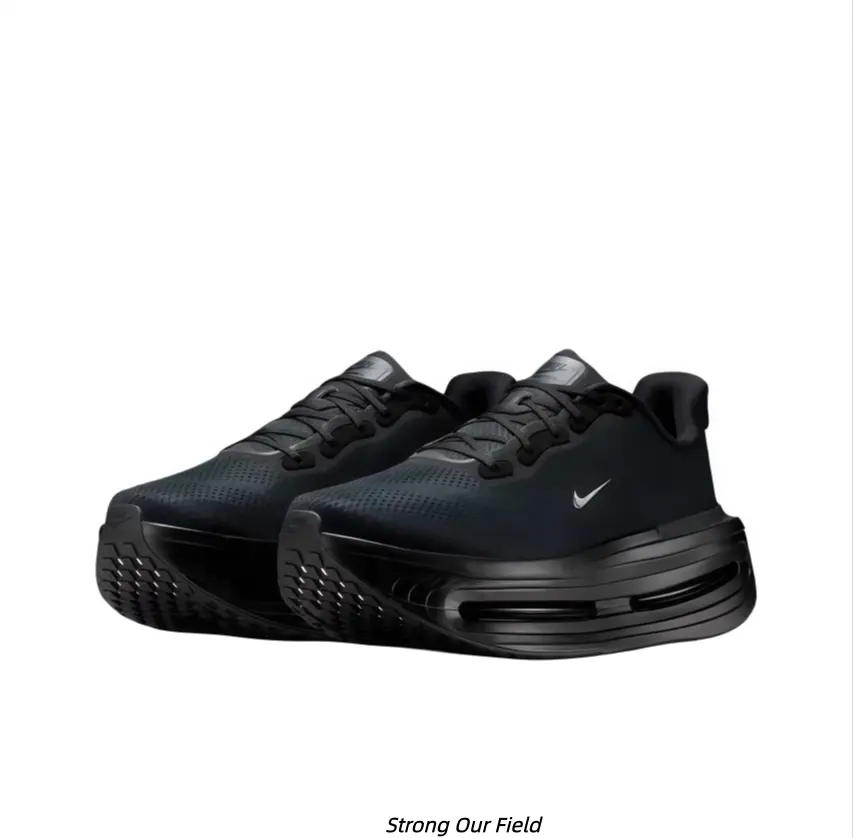 All Black Mesh Running Sneakers Tiny White Side Logo Front Big Visible Cushion Window Thick Multi-Layer Elevated Midsole Lightweight Breathable Fitness Shoes Unisex