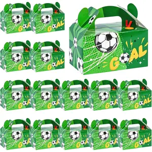 Soccer Party Favor Boxes, 16 Pack Goodie Bags Treat Gift Boxes, Green Soccer Ball Design, 6.1 x 3.5 x 3.3 Inches for Kids Birthday Decorations