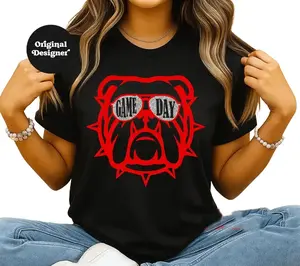 Georgia Football Game Day Shirt, Cute Glitter Bulldog Football Shirt for Women, College Gameday Football Mom Tee, Birthday Gift for Dawg Fan