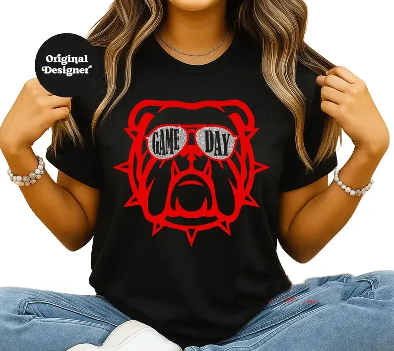 Georgia Football Game Day Shirt, Cute Glitter Bulldog Football Shirt for Women, College Gameday Football Mom Tee, Birthday Gift for Dawg Fan