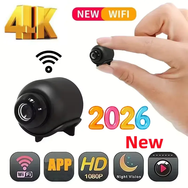 2026 New Mini Wireless Wi-Fi Surveillance Camera - 1080P Lens, Enhanced Night Vision, Lightweight Portable ABS Cam, Motion Detection, Plug-In, Remote Control, SD Card Memory Storage, Monitoring, High-Quality Picture