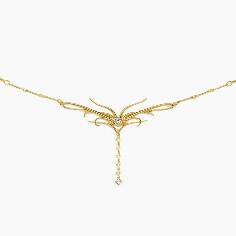 en route 18K Gold Plated Dripping Waist Chain in Gold, Sculptural Butterfly-Wing Design with Cascading CZ Stones, Perfect for Low-Rise Fits or Radiant Y2K Looks