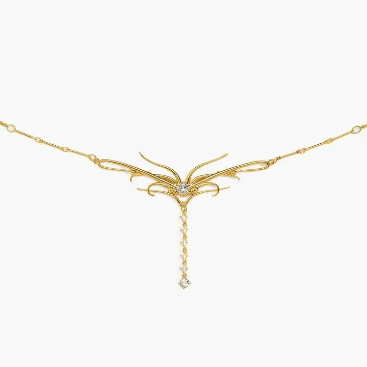 en route Dripping Waist Chain in Gold, Sculptural Butterfly-Wing Design with Cascading CZ Stones, Perfect for Low-Rise Fits or Radiant Y2K Looks