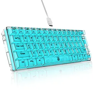 Snpurdiri 60% Wired Gaming Membrane Keyboard, RGB Backlit Ultra-Compact Mini Keyboard with Transparent Pudding Keycaps, Waterproof Compact Keyboard for PC/Mac Gamers