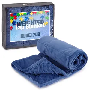 7lb Weighted Blanket for Kids (Blue), Plush Minky Weighted Lap Pad with Travel Bag for Ages 6-12