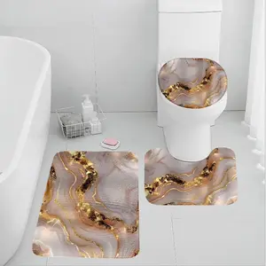 Marble Pattern Bathroom Mat Set, 3 Counts/set Including U-shaped Contour Toilet Mat, Bath Mat and Toilet Lid Seat Cover, Bathroom Accessories, Bathroom Rug Set