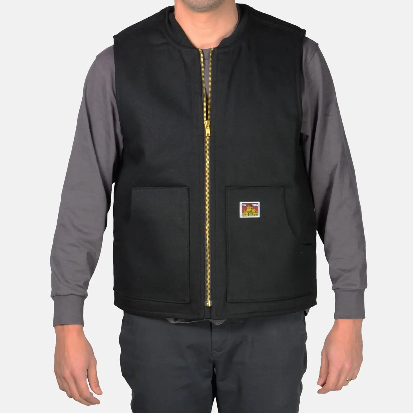 Ben Davis Men's Lo-Lined Twill Cotton-Poly Collared Neck Vest - Classic Design, Ribbed Detail, Zipper Closure, Patch Pocket, Drop-Tail, All-Season Outdoor Wear, XXL, Blanket Liner, Lightweight Menswear Top, 100% Poly/Cotton Men's Lightweight Jackets, Heav