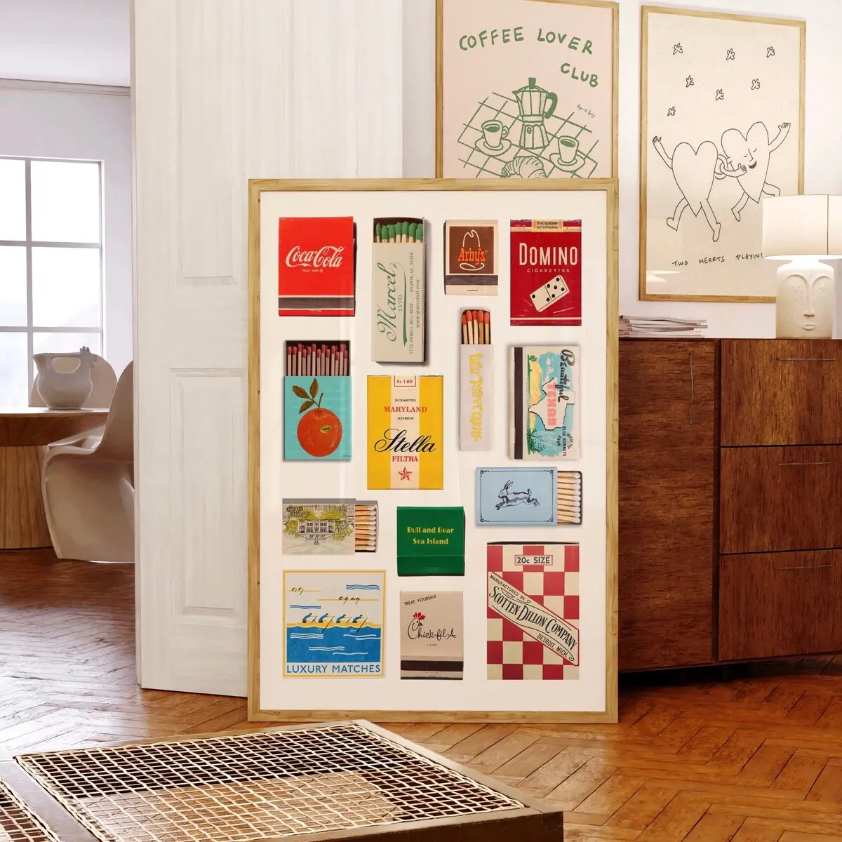 Vintage Matchbox Print, Trendy Matches Poster, Retro Usa Matchbook Wall Art, Funky Red Aesthetic Print bar cart kitchen