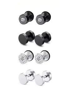 Punk Style Engraved Design Round Stud Earrings, Flat Pierced Jewelry, Accessories, Stainless Steel Jewelry for Party, Daily Clothing Decor, Trendy All-match & Exquisite Jewelry for Birthday Gift