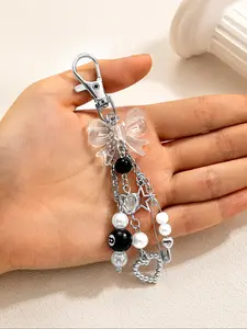 Gothic Heart Pendant Keychain, Bow Charm, Tassel Design, Women's Bag Accessory, Gothic Style Jewelry, Stylish Keychain, Unique Gift Idea