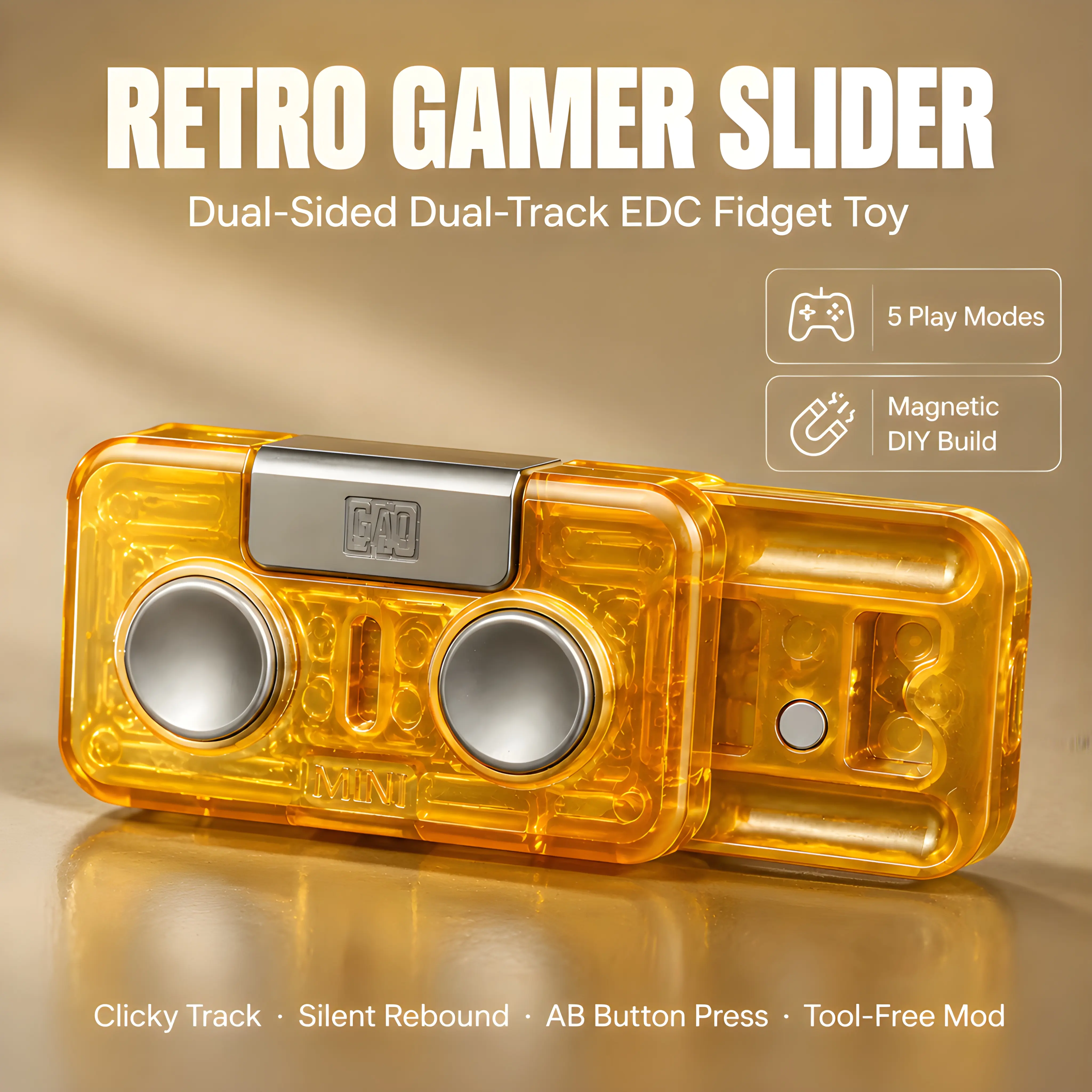 Mr.Gao 7th-Gen SP Fidget Slider, GBA-SP Gameboy Inspired Magnetic Push Toy, Dual-Track Multi-Mode Pocket EDC Stress Relief Gadget for Adult Collection