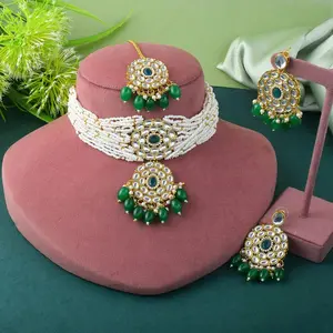 Tikaa Handcrafted Choker with Earrings Featuring Kundan Stones Beads and Metal Coating for Elegant Outfits