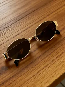 Women's Fashion Sunglasses, Metal Frame Oval Design, High-End Style Sun Protection Eyewear, Trendy Streetwear Accessories