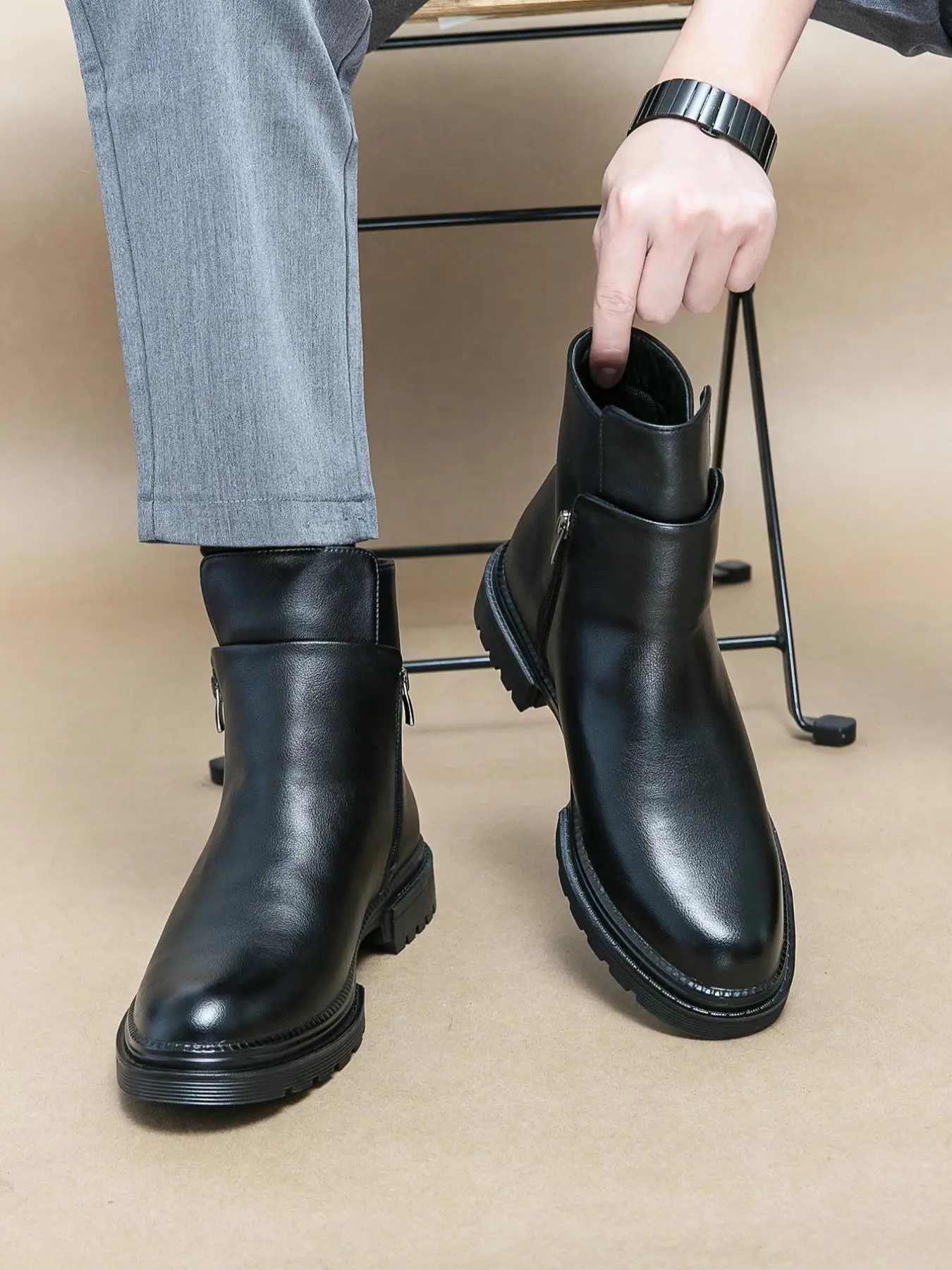 Men's Business Fashion Zipper Side Ankle Boots, Solid Color Boots, Formal  Dress Shoes for Work Office, Male All-match Commuter Shoes for Daily Wear -  TikTok Shop