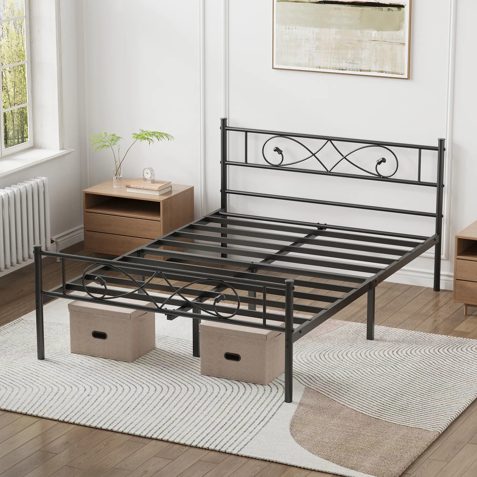 High Quality Heavy Duty Durable Metal Pipe Bed Frame with Fist Design Headboard, Footboard, Under Bed Lift-Up Storage, No Box Spring Needed, Easy Assembly, Noise Free, Black, High Quality Bed Frames, Heavy Duty Bed Frames