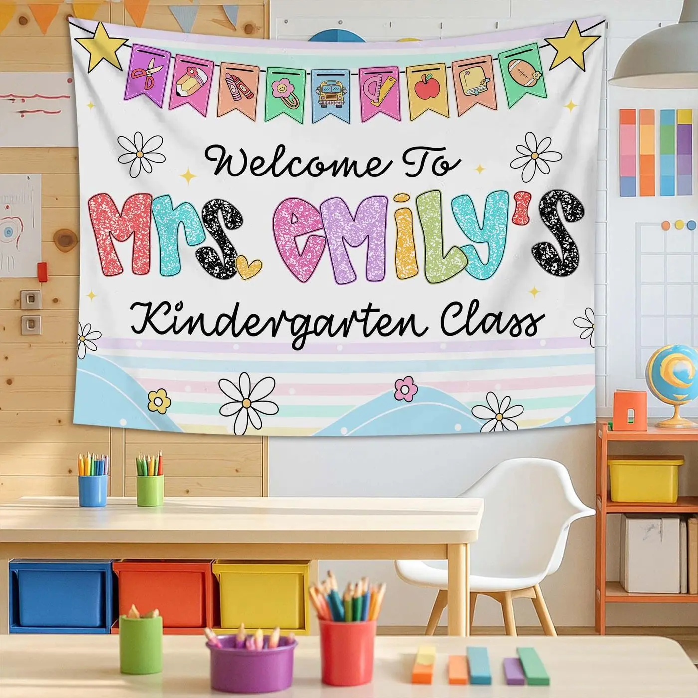 Teacher Classroom Tapestry, Back To School Gift, Teacher Gift, First Day Of School Custom Teacher Name Tapestry, Welcome to Classroom Decor