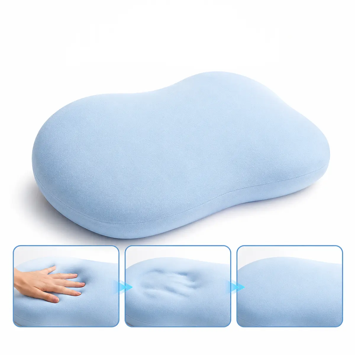 Cooling Memory Neck Pillow - A neck pillow specifically designed for side sleepers, used to relieve neck pain. Made of soft biomimetic memory foam, it features an unzipped silk-like pillow cover that is environmentally friendly and durable.