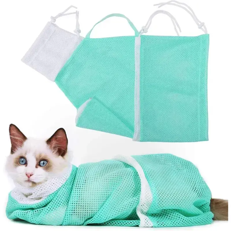 Cat Bath Mesh Bag, Portable Mesh Shower Bag with Adjustable Drawstring Design, Travel Bathing Bag for Cats, nail trimming, design travel, electrostatic removal glove, premium cat, pet nail, cat bath bag, nail trimming, design travel, pick