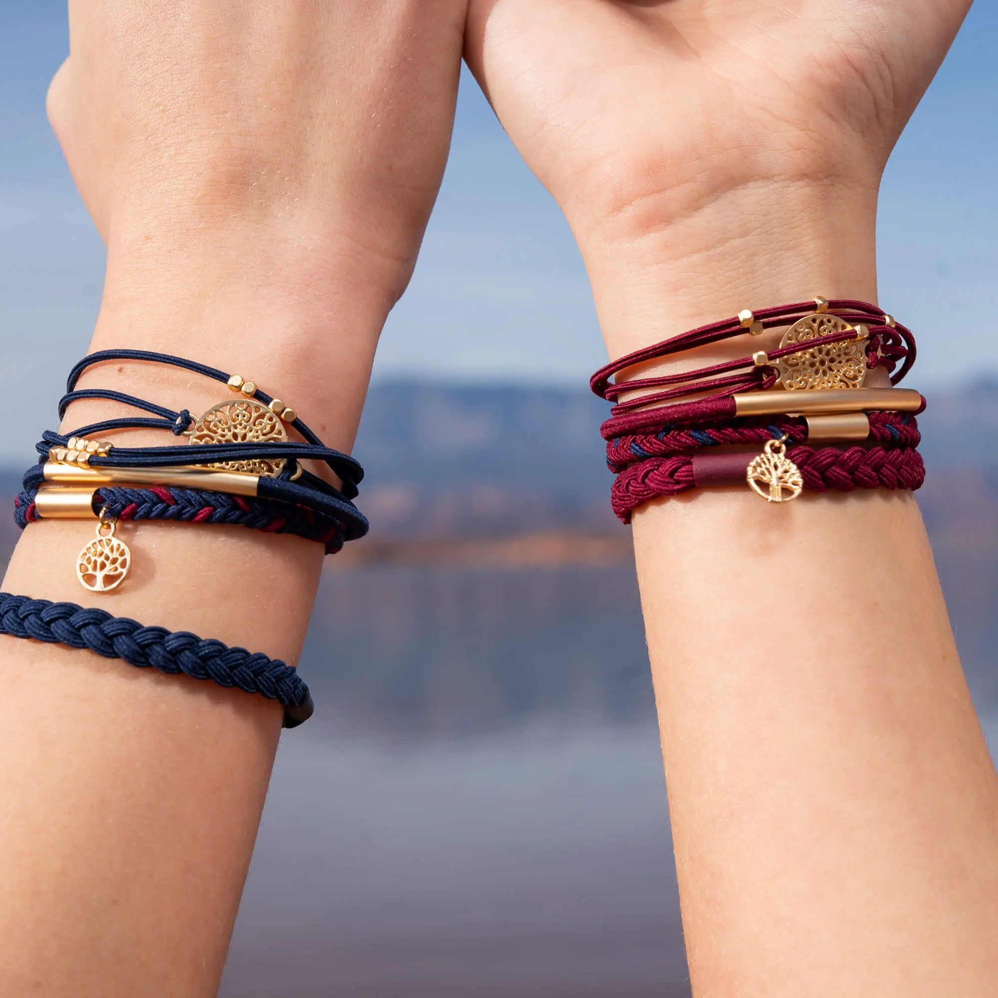 5-Piece Hair Tie & Bracelet Set, Beaded and Braided Elastic with Gold-Tone Charms, Dual-Use Colored Arm Candy for a Layered Look, Beaded Cords, 5-Pieces, Dual-Use Elastic, Arm Candy Accessories, Daily, One Size