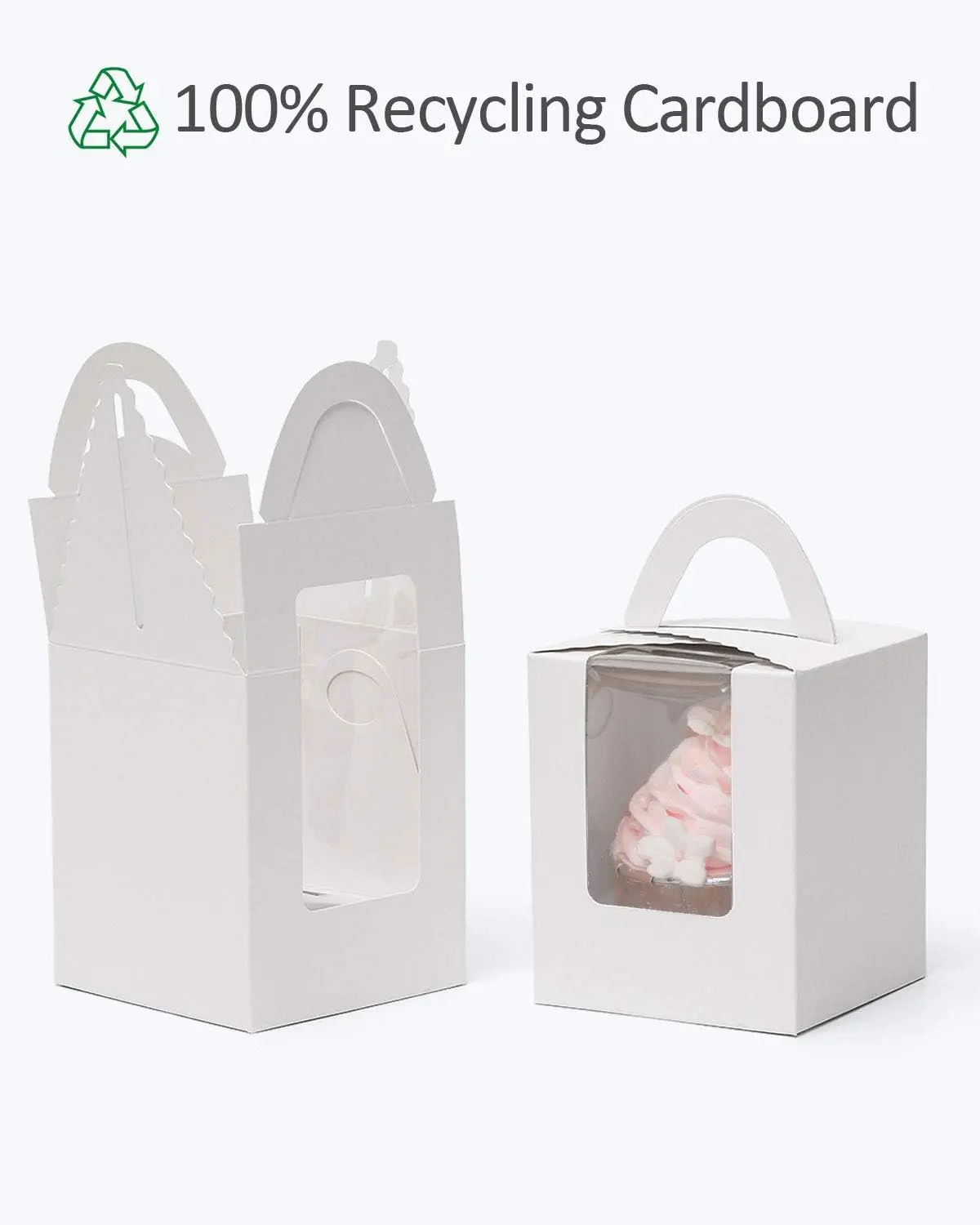 Pack of 60 Cupcake Boxes Individual Disposable White Single Box with Window 3.6 * 3.6 * 4.3inch Cupcake Containers/Holders