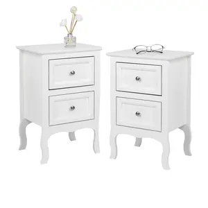 White Nightstand Set of 2, Nightstands with 2 Drawers, Bed Side Table/Night Stand, Small Nightstand for Bedroom, Small Spaces, College Dorm, Kids’ Room, Living Room, Wood, 16W x 12D x 24H