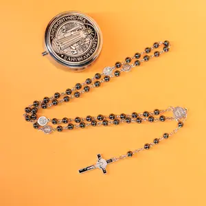Rosary Beads Catholic for Women - Rosary Necklace for Women with Pearl Beads - Medal Cross Saint Benedict Rosary for Men