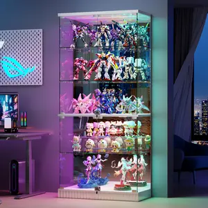 MIU 5 Tier Glass Display Cabinet, 66.9" Curio Cabinet with RBG Lights, Display Cases with Lockable and Human Body Sensor, Bookcases for Collectibles, Figurines, Books, Toys