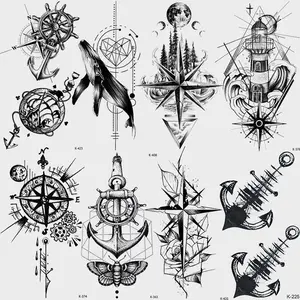 8-Piece Waterproof Temporary Tattoo Stickers, Cute Design, Realistic Compass Anchor Dolphin Cross Butterfly Patterns, Body Art Decorations