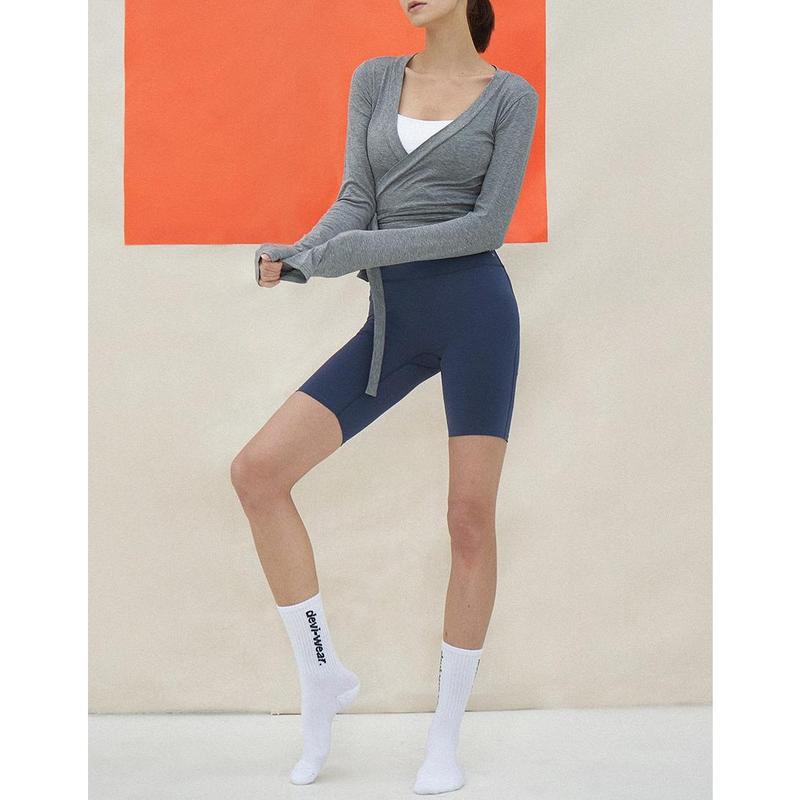 Women Solid Color Dance TopsFit Wrapped V Neck Tie-up Long Sleeve Crop Ballet Cardigan