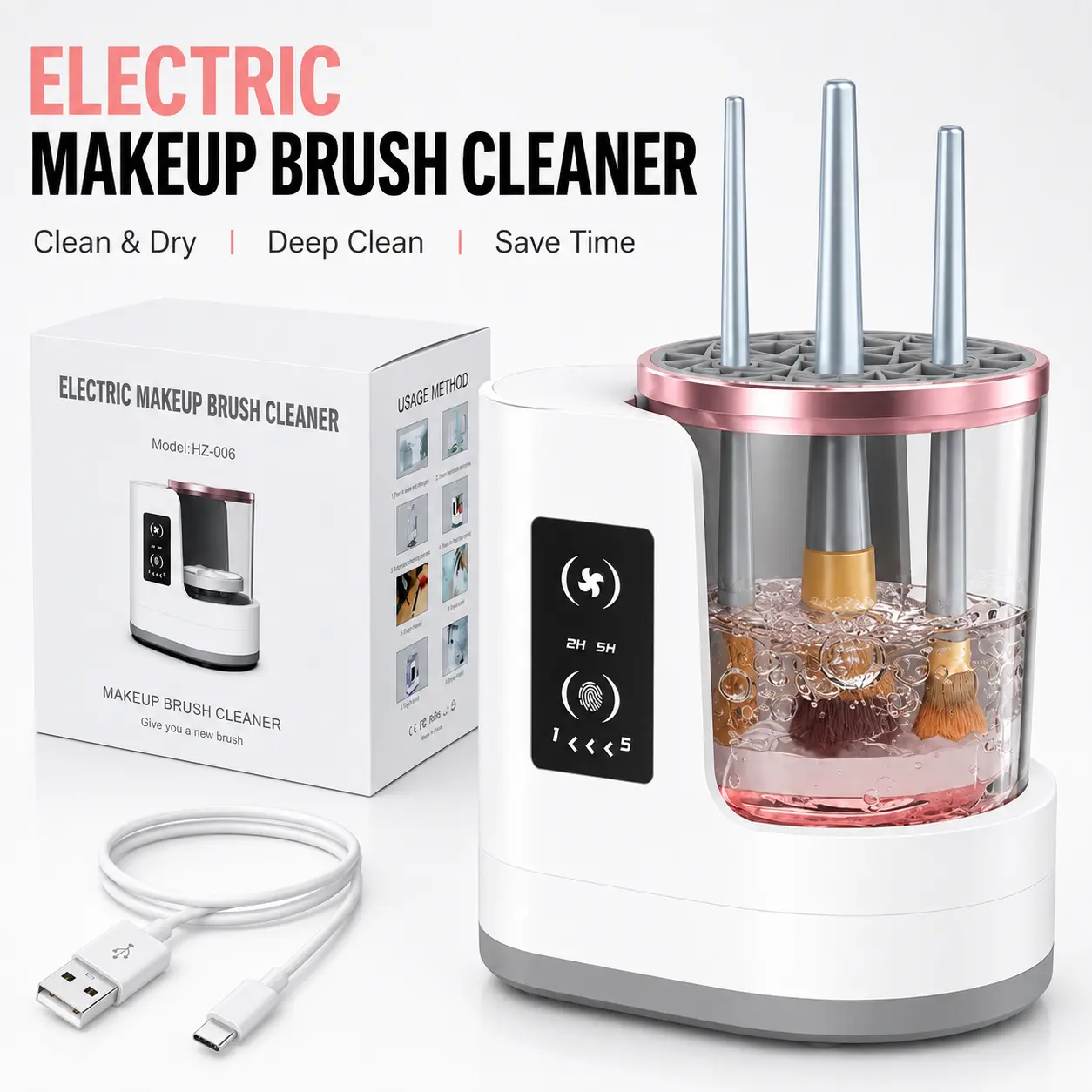 Electric Makeup Brush Cleaner with Automatic Cleaning & Drying, Portable Brush Cleaning Machine for Makeup Brushes