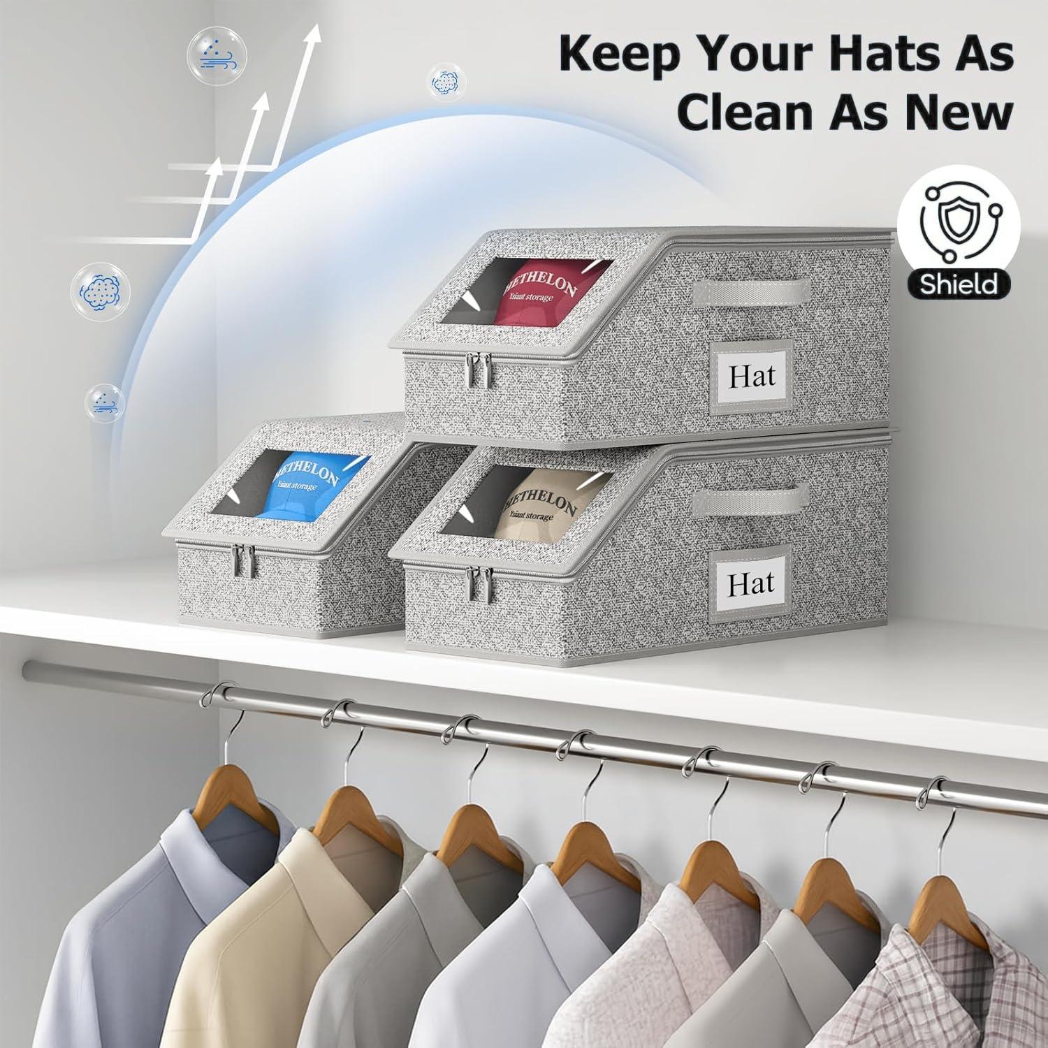 Stackable Baseball Cap Storage Box Stackable Hat Storage for Baseball Caps  Durable Foldable Cardboard Organizer  Large Capacity Hat & Toy Storage Solution, Versatile Home & Bedroom Organizer, Dustproof, Space Saving