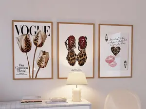 Vintage Prints Leopard Cheetah Print Set of 6 Lucky Red Trendy Wall Art Gallery Preppy Luxury Home Decor