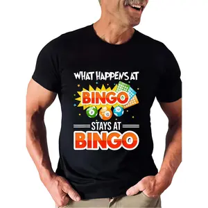 Bingo Game Imprint Pattern Halloween Costume T-Shirts T-Shirt -100% Crew Neck Men'S Casual Short Sleeves, Black Bright Bingo Design, Loose Version, Suitable for Parties, Outdoor Activities And Weekends, Plus Size