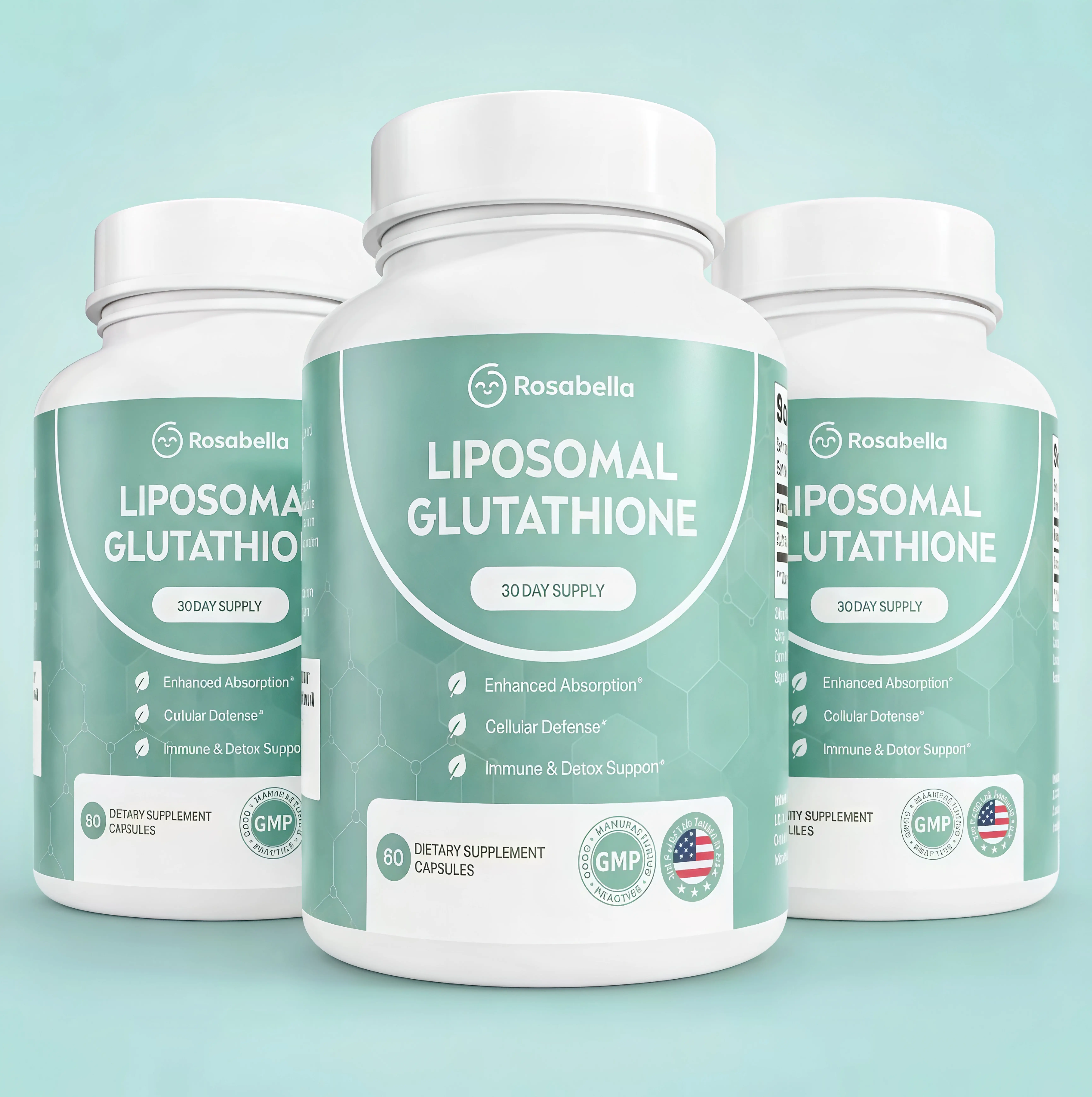 3 Pcs Liposomal Glutathione Capsules OD– Skin Glow, Immune & Detox Support (60 Count) - Rosabella