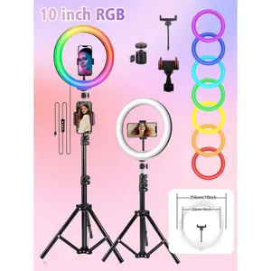 10" RGB Selfie Ring Light with 43" Tripod & 2 Phone Holders – LED Circle Light for Live Streaming, Makeup & Video