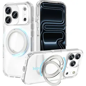 360 Magnetic Stand Case with Rotatable Flexible Ring Holder for iPhone 17 Pro Compatible with MagSafe Shockproof and Anti-Scrat Smartphone Protection