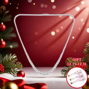 [Unisex]  Graduated 3-6MM CZ Tennis Necklace Round Cubic Zirconia Classic Hiphop Style Party Birthday Gift Trendy Elegant For Women For Men 16-24 Inches YNN1905-W