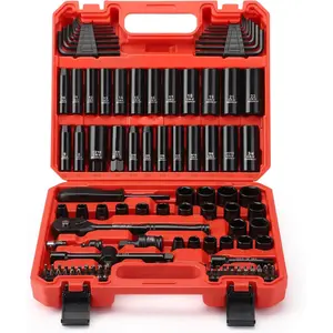 Mechanics Tool Set 111Pcs, Metric(8-15mm) & SAE(5/16"-3/4") Set, CR-V Deep & Shallow Kit with Quick Release Ratchet, Drive, Joint, Hex Key Set & Bit Set