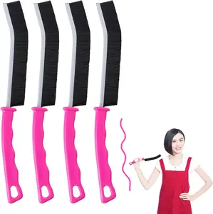 4 Pcs Hard Bristle Crevice Cleaning Brush, Multifunctional Gap Cleaning Brush Tool for Household Use, Grout Cleaner Brush Kitchen Bathroom Gap Brush for Crevice, Windows Groove, Tiles, Faucet, Pink