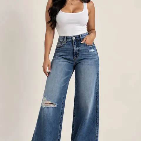 Judy Blue Wild Side Retro Wide Leg High Waist Tummy Control Jeans