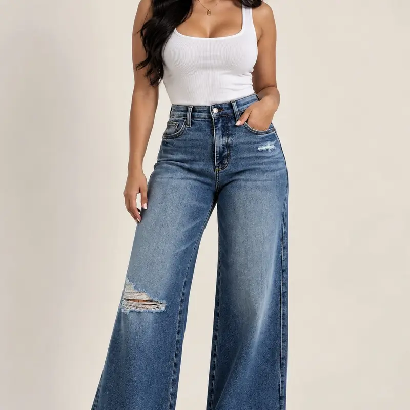 Judy Blue Wild Side Retro Wide Leg High Waist Tummy Control Jeans