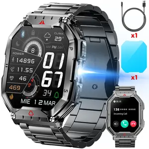 Men's Military Smart Watch Altimeter Barometer Compass IP68 Waterproof Suitable for Swimming Answer/Make Call Function Outdoor Tactical Smart Fitness Watch Heart Rate for Android & iOS Wearable Smartphone Black
