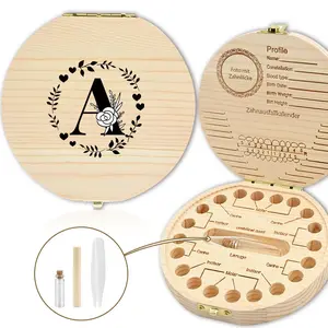 Wooden Milk Teeth Storage Box, Tooth Case with Slots, Durable Organizer for Boys & Girls, Includes Tweezers, Keeps Souvenirs Safe