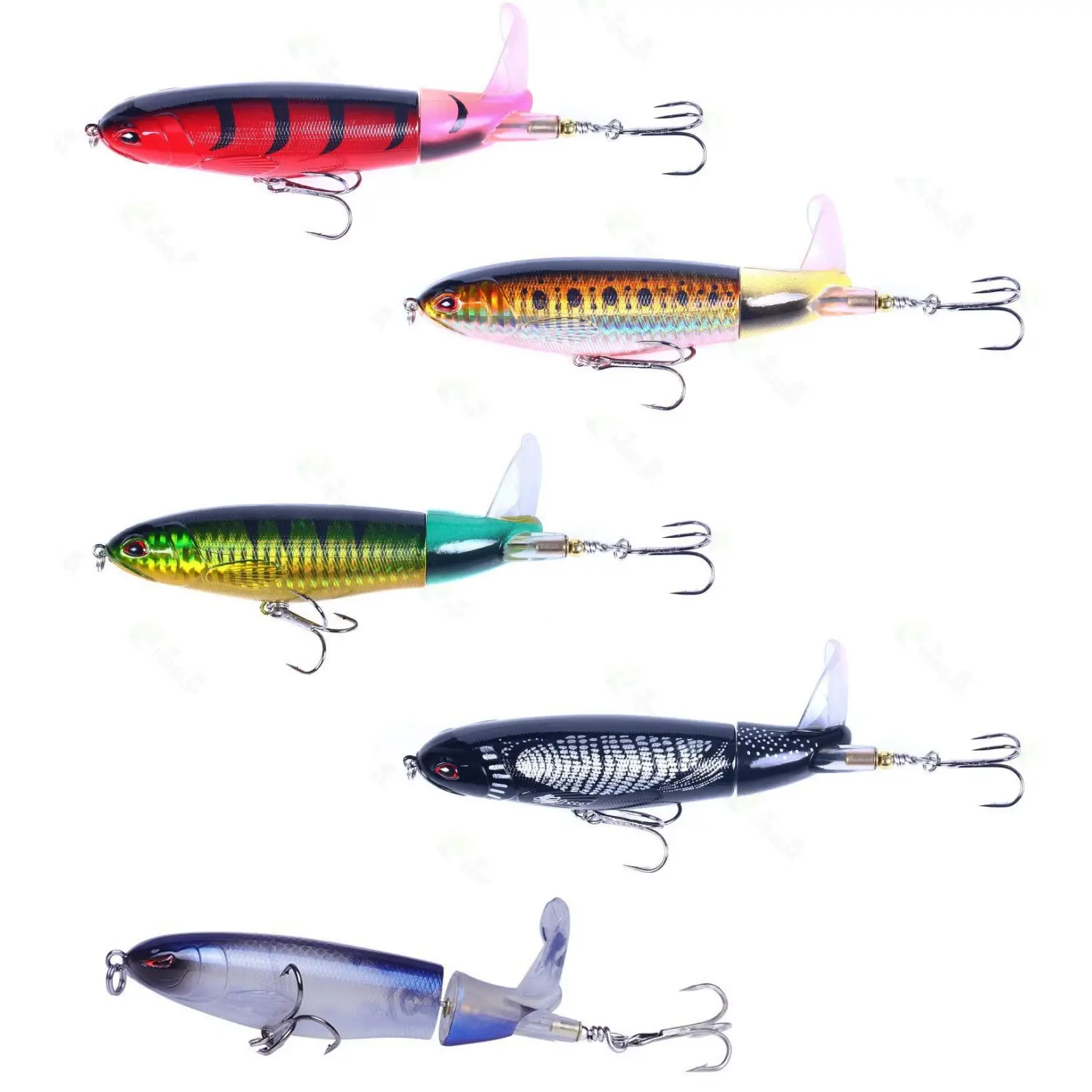 5Pcs Fishing Lures, Whopper Popper for Bass, Catfish, Pike, Perch - Floating Pencil Bait With Rotating Tail for Freshwater or Saltwater - Home Improvement.