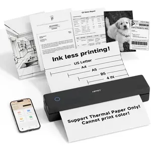 Portable Wireless Thermal Printer for Travel Android Laptop Supports Thermal Paper Labels Letter Office Home School Vehicles Inkless Printing