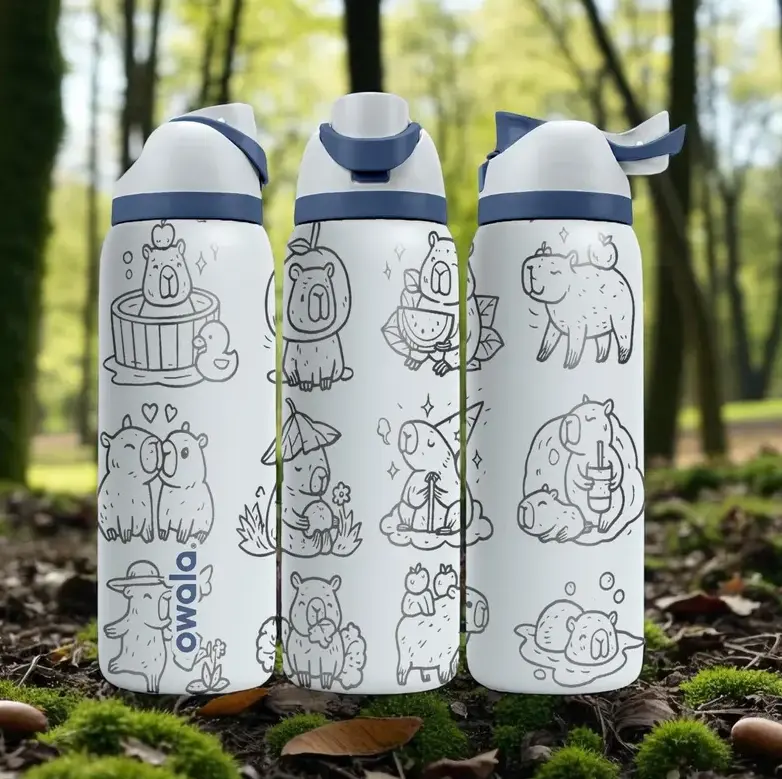 Owala FreeSip 32oz Capybara Engraved Water Bottle | Cute Animal Wrap Design | Stainless Steel Vacuum Insulated Travel Bottle with Straw Lid